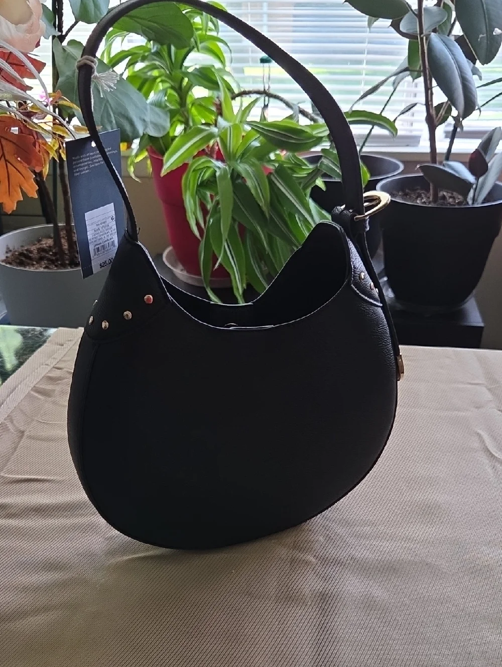 Universal Thread Black Crescent Shoulder Bag with Gold Studs
